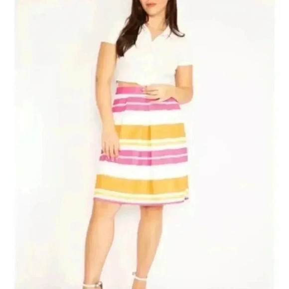 AMY Vermont spring summer Aline classic Multi colour strip flare office skirt 44 - Picture 1 of 3